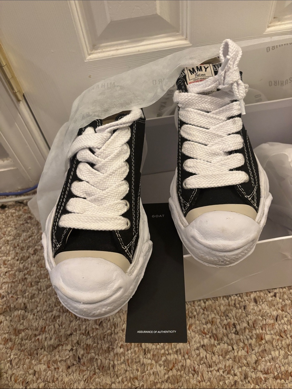 Miharayasuhiro Black & White Distressed Low-Top Sneakers